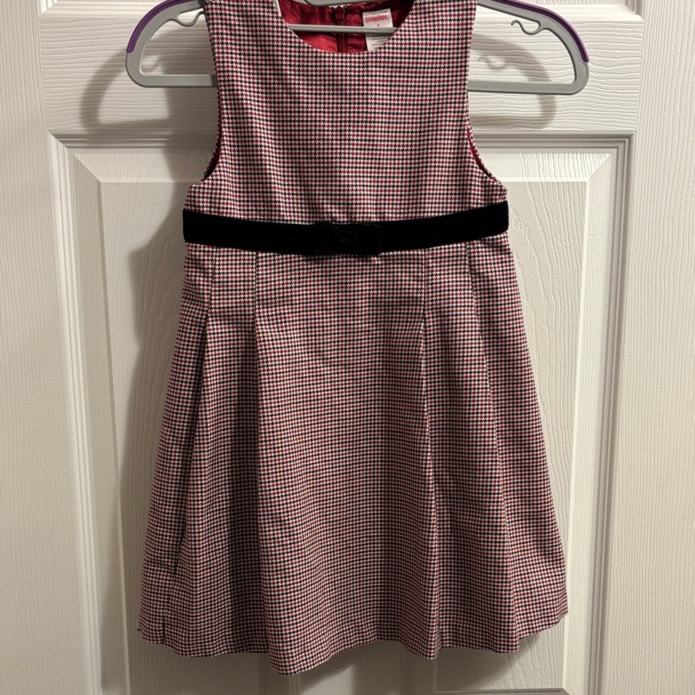 Classic houndstooth Kids Dress with Black velvet trim